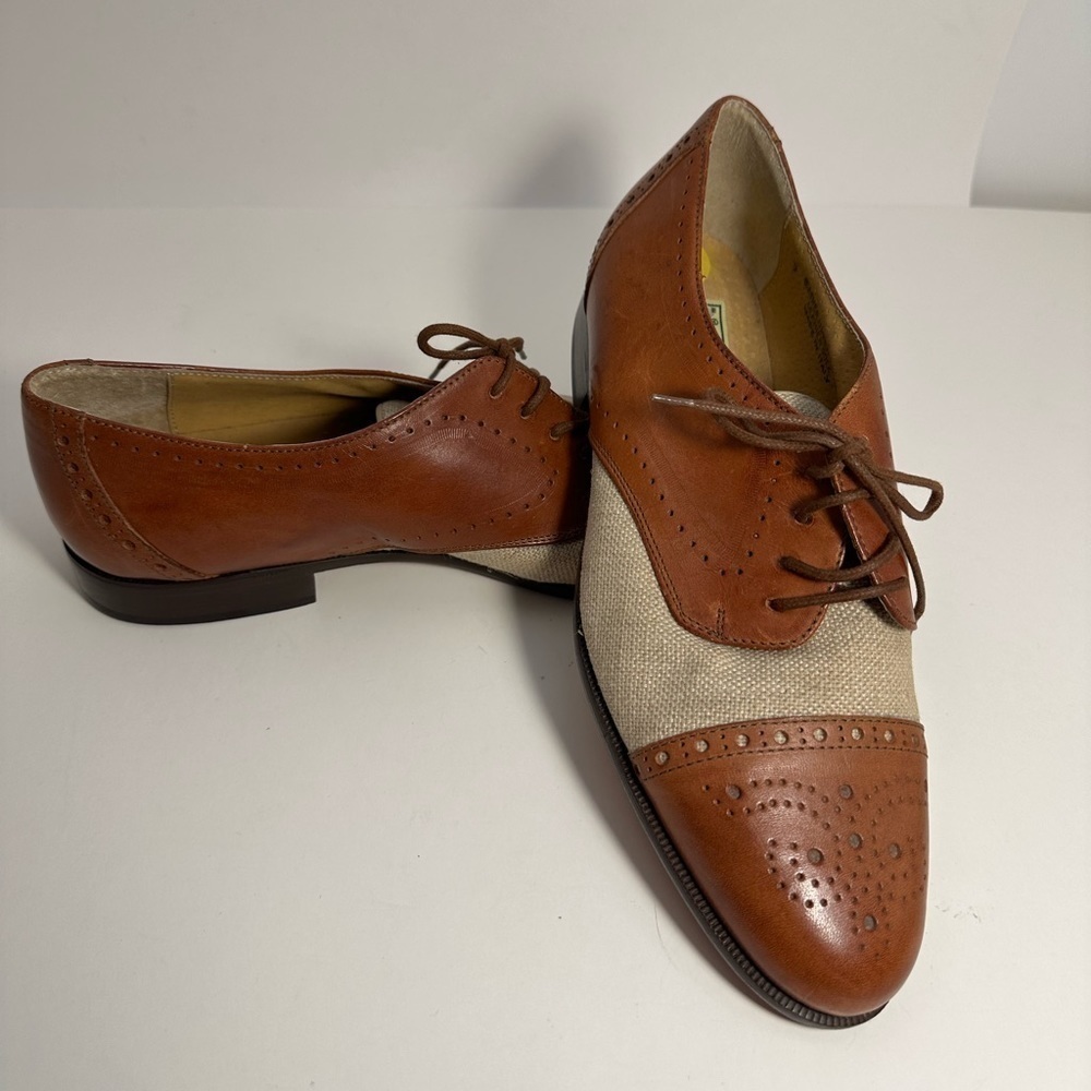 TOSI Thirty Five 35 Made In Italy Leather Fabric Brown Tan Oxford Derby Shoes 9 - Picture 4 of 11